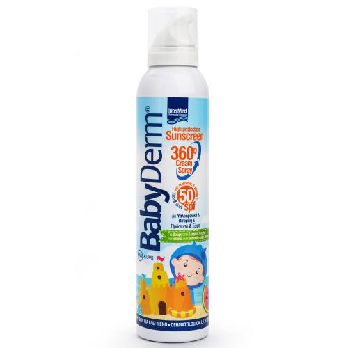 Intermed Babyderm Sunscreen 360° Cream Spray Spf50 Αντηλιακή Κρέμα Προσώπου Σώματος σε Μορφή Spray 360° με Υαλουρονικό & Βιταμίνη Ε 200ml